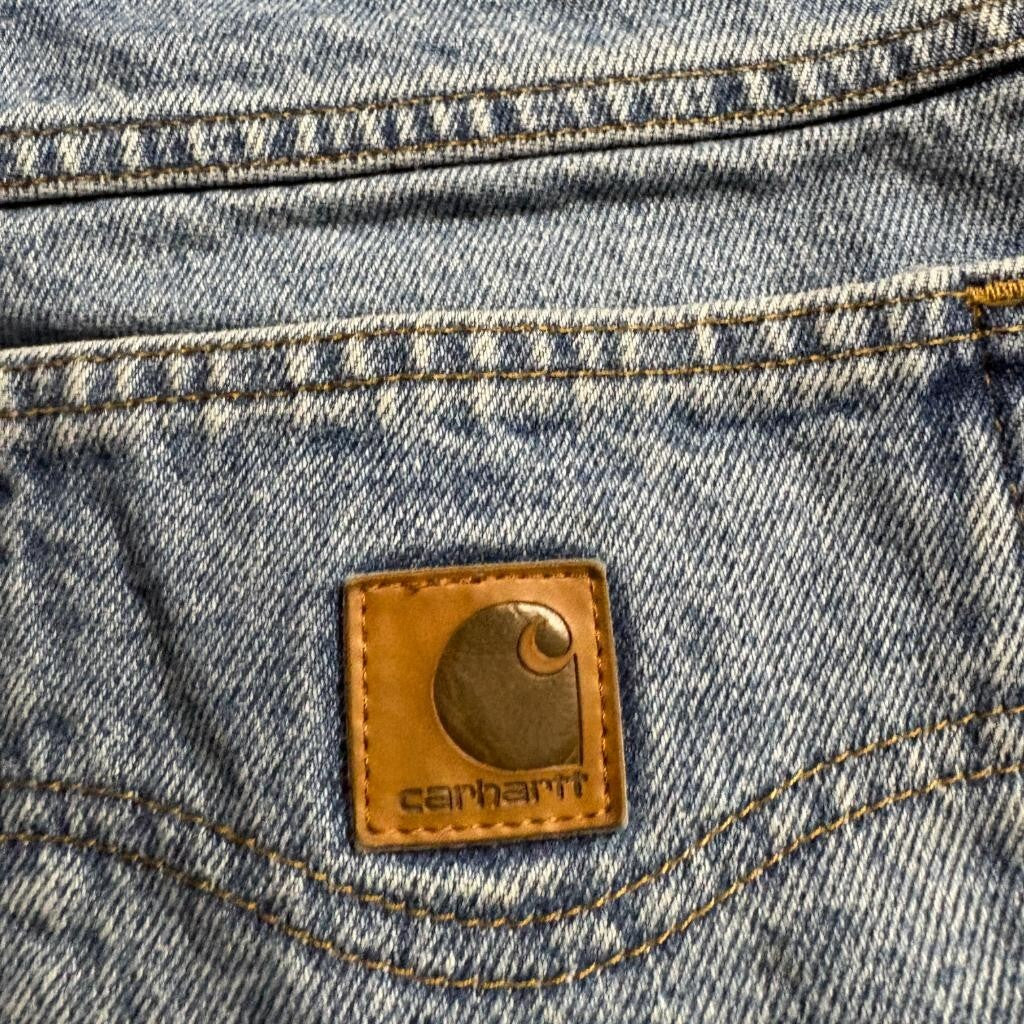 Carhartt Relaxed Fit Jeans Mens 31x30 Blue Denim Raw Cut Fray Hem Actual 31x27