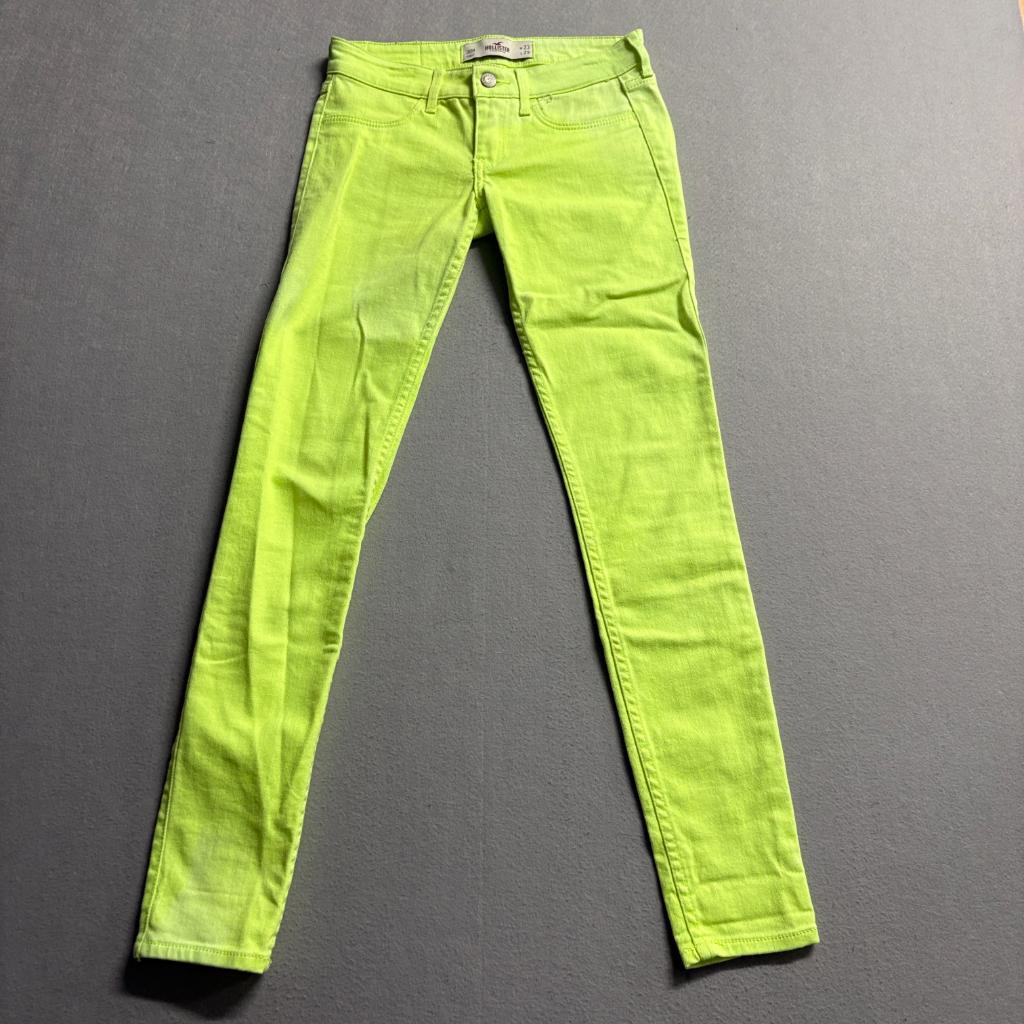 Hollister Super Skinny Jeans Womens 23x29 Neon Lime Green Stretch Denim Low Rise