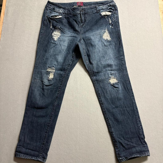 Torrid Denim Distressed Jeans Womens Plus Size 20 Blue Sequins Straight Leg