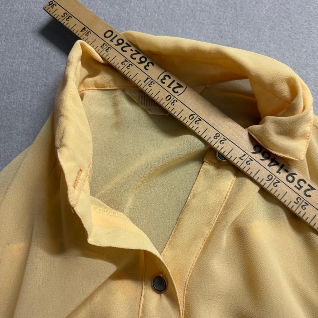 Marie France Paris Vintage Yellow Western Fringe Blouse Sheer Long Sleeve Large