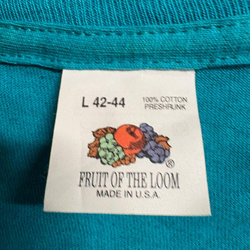 Vintage 90s Fruit of the Loom Blank Pocket T-Shirt Mens Large Teal Made in USA