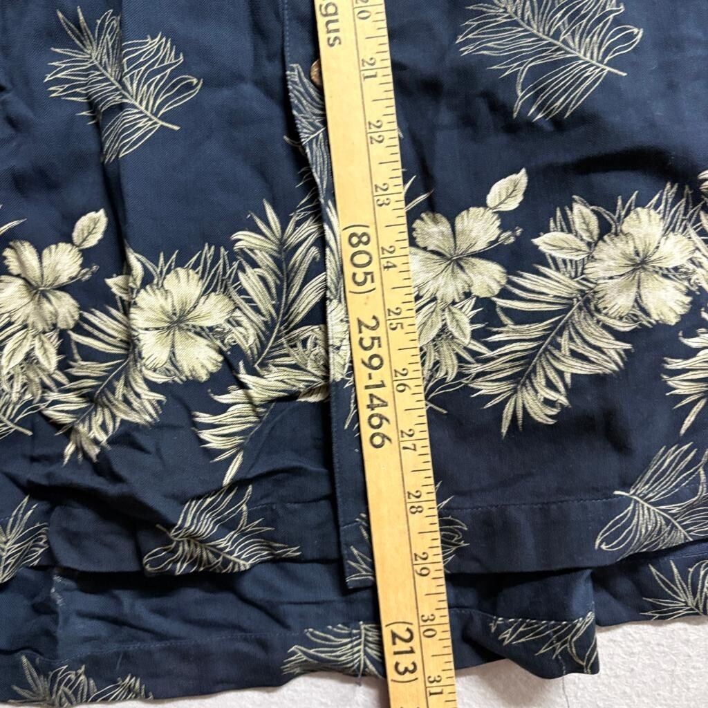 Caribbean Silk Blend Hawaiian Shirt Mens 3X Navy Blue Floral Tropical Camp