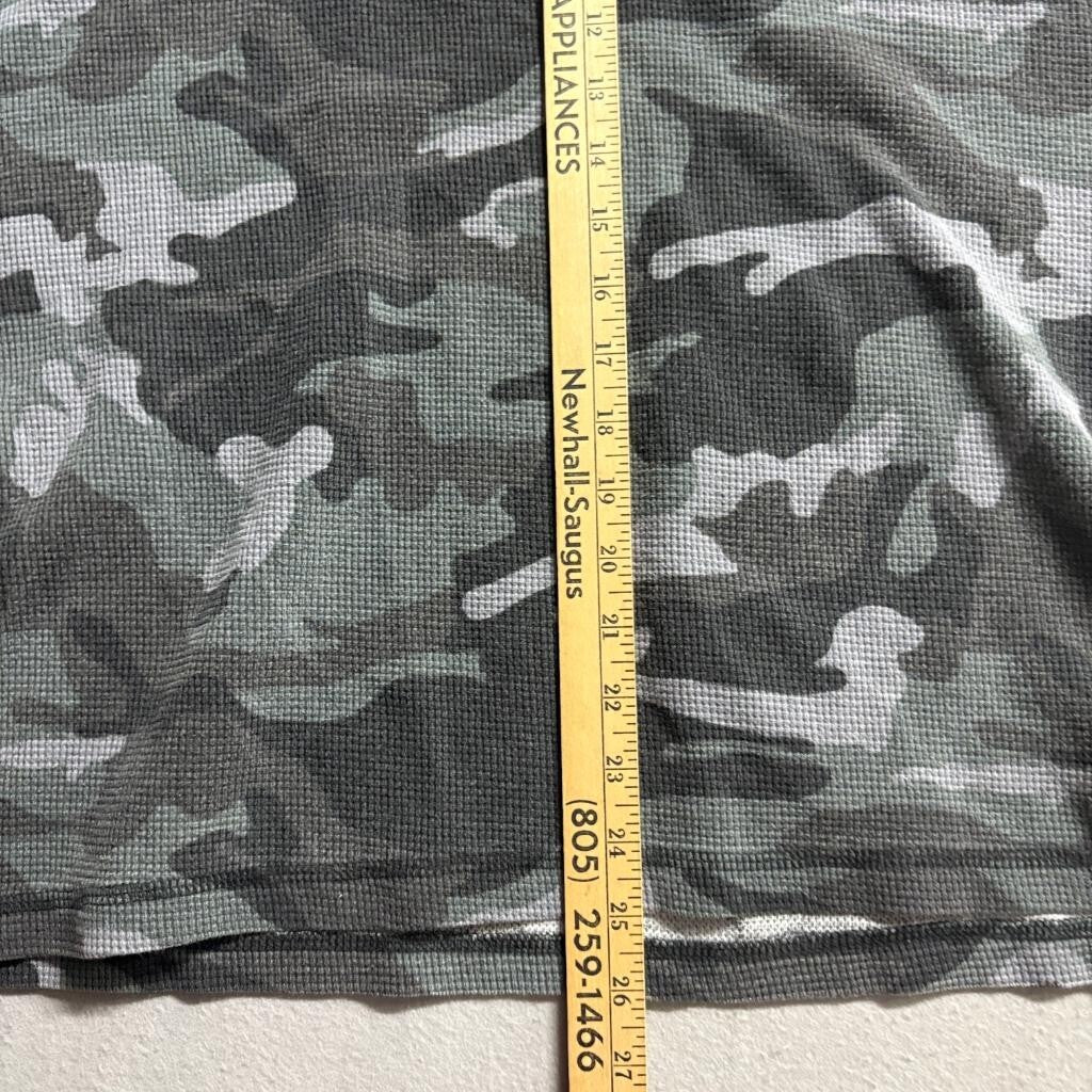 Faded Glory Camo Henley Shirt Mens Large Gray Green Waffle Knit Long Sleeve