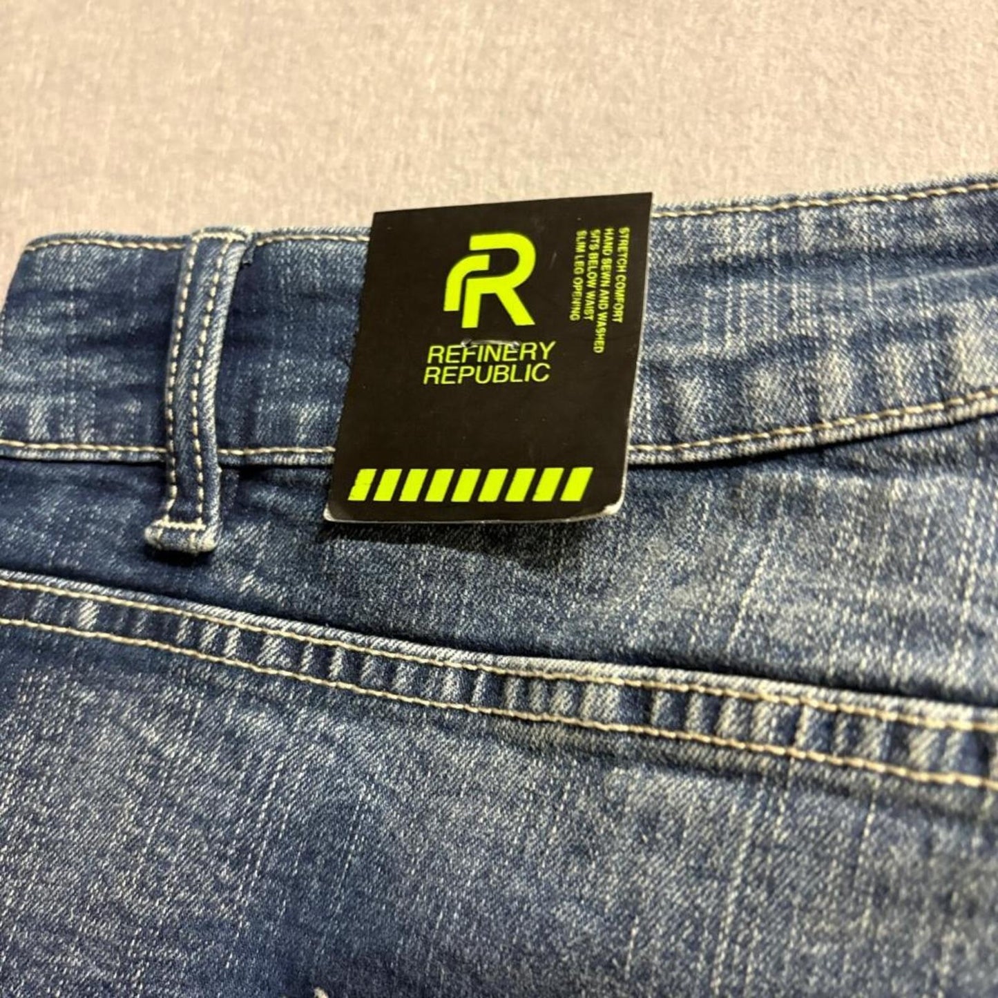 Refinery Republic Moto Jeans Mens 46 Blue Distressed Biker Slim Leg Denim