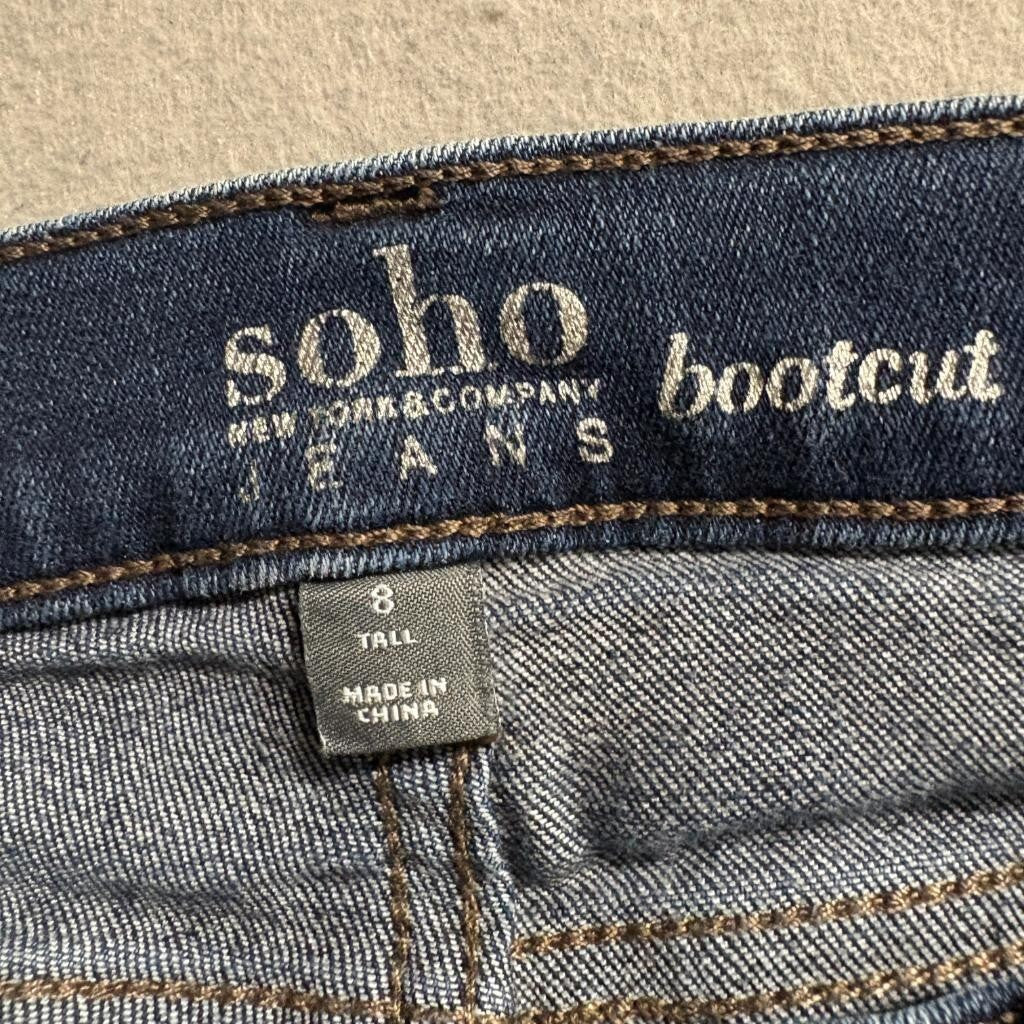 New York & Company Soho Bootcut Jeans Womens 8 Tall Blue Denim Stretch