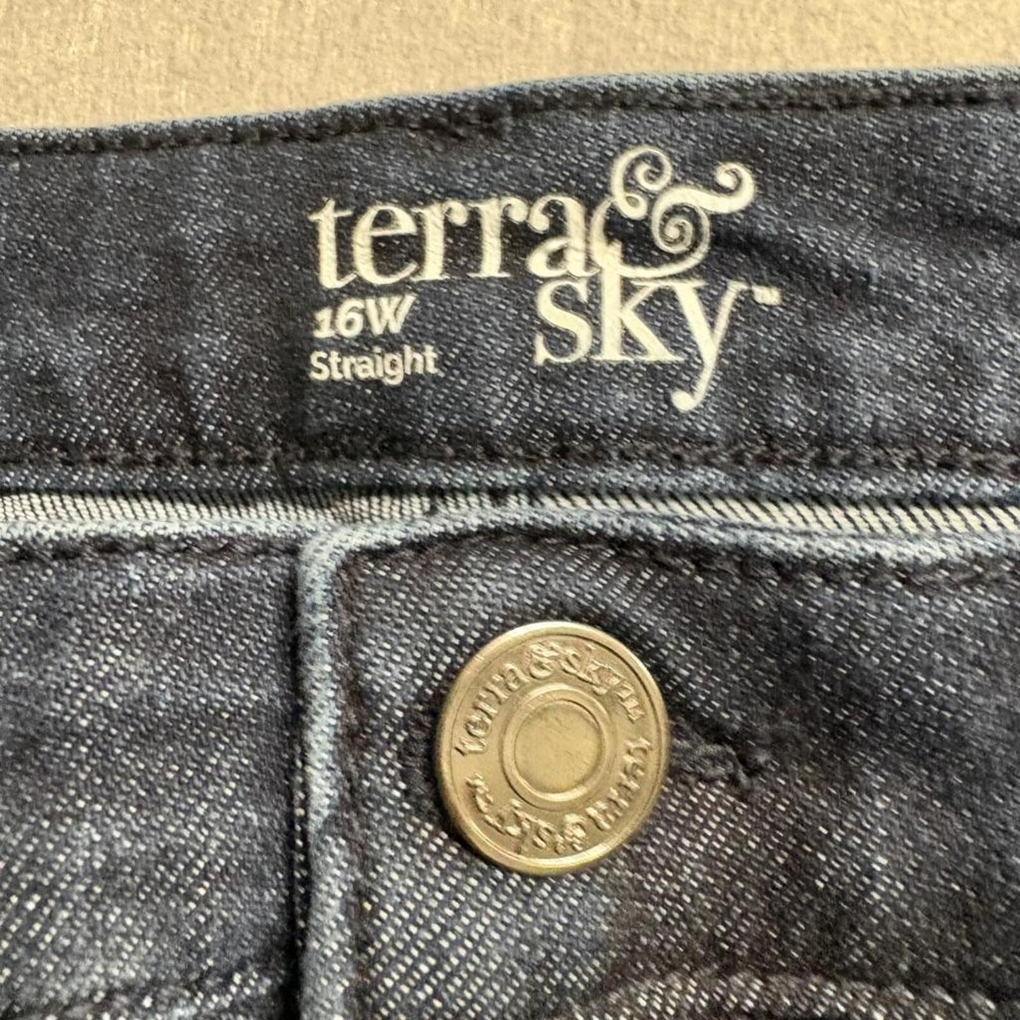 Terra & Sky Straight Leg Jeans Womens 16W Dark Wash Blue Stretch Denim