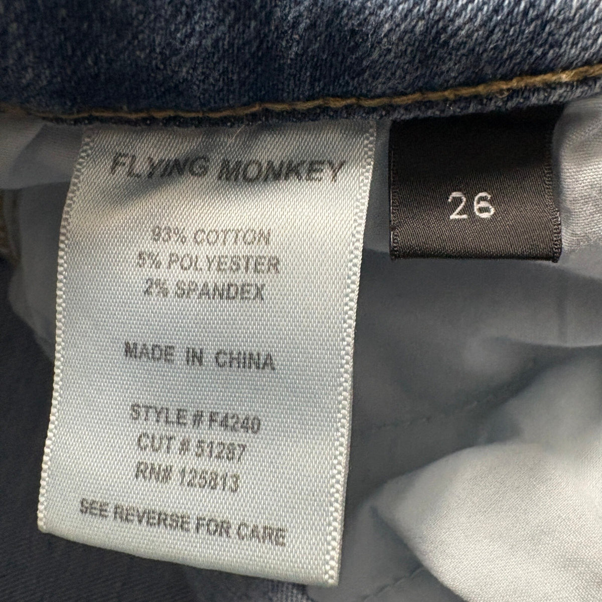 Flying Monkey High Rise Straight Leg Jeans Womens Size 26 Blue Raw Hem Stretch