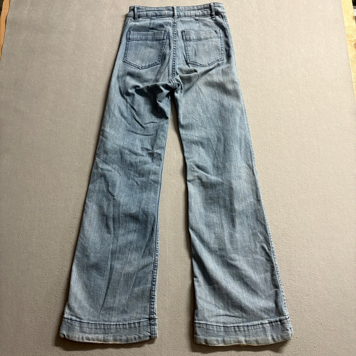 H&M Wide Leg Flare Jeans Womens Size 4 Light Blue Wash Stretch Patch Pockets
