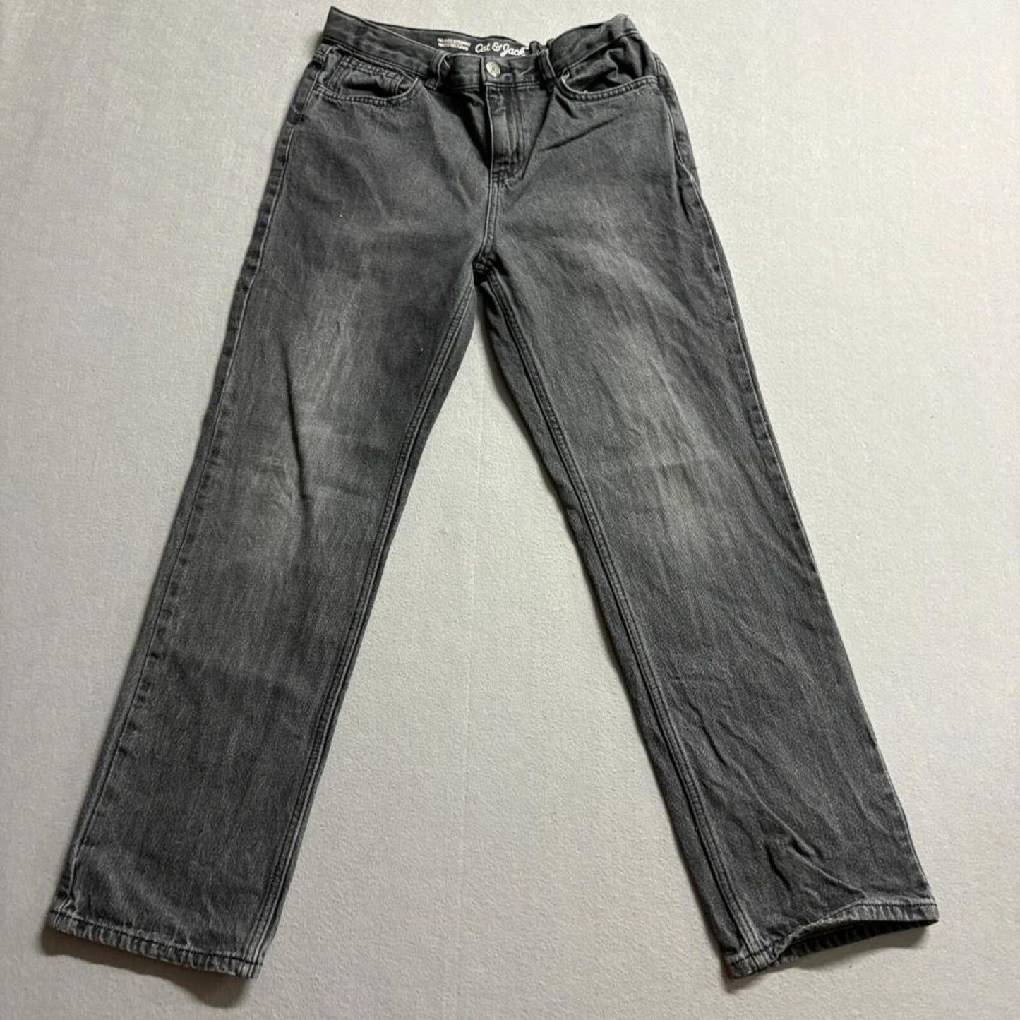Cat & Jack Girls Jeans Size 14 Husky Gray Relaxed Straight Denim Pants