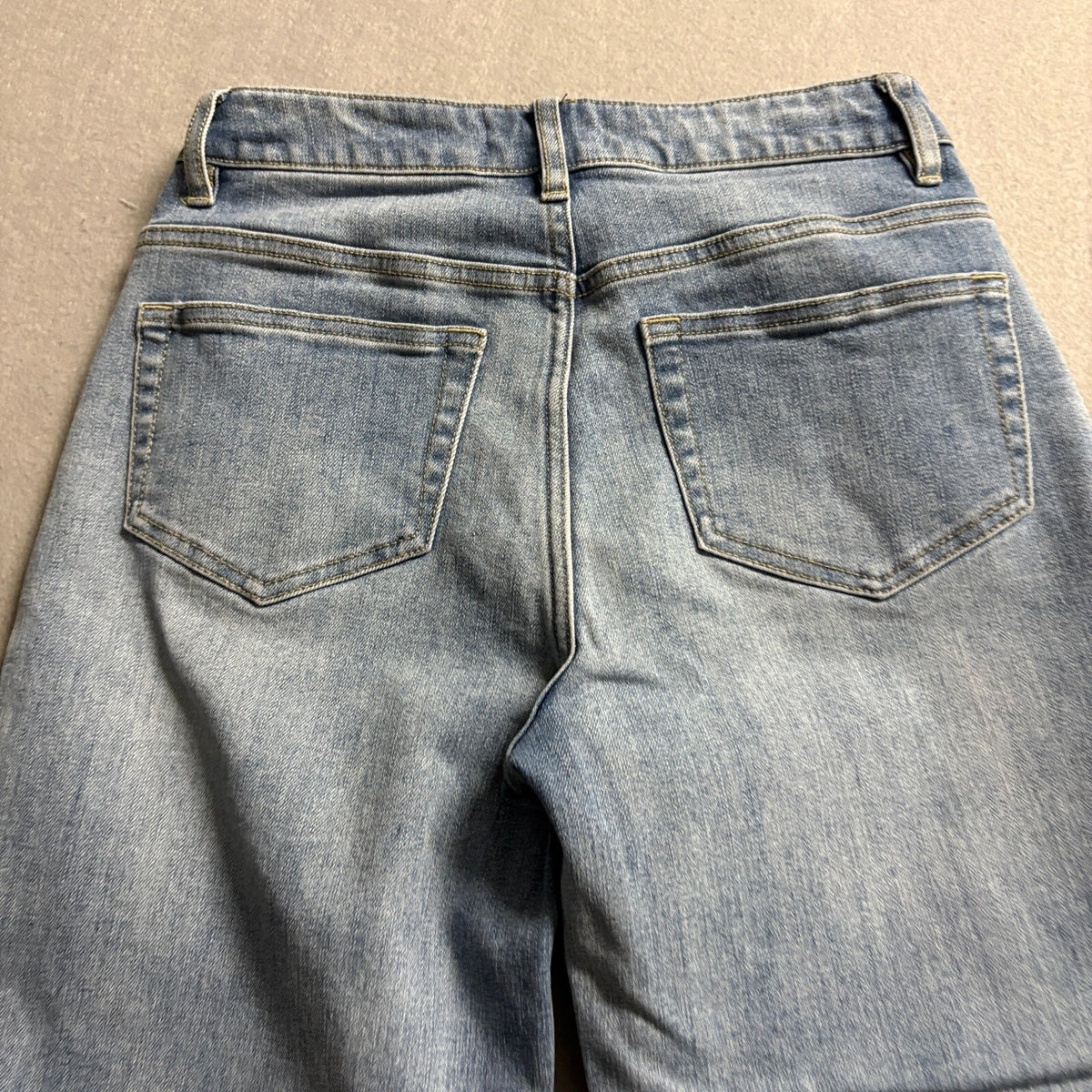 OAT New York Scallop Trim Wide Leg Jeans Womens Size 2 26 Blue Denim High Rise