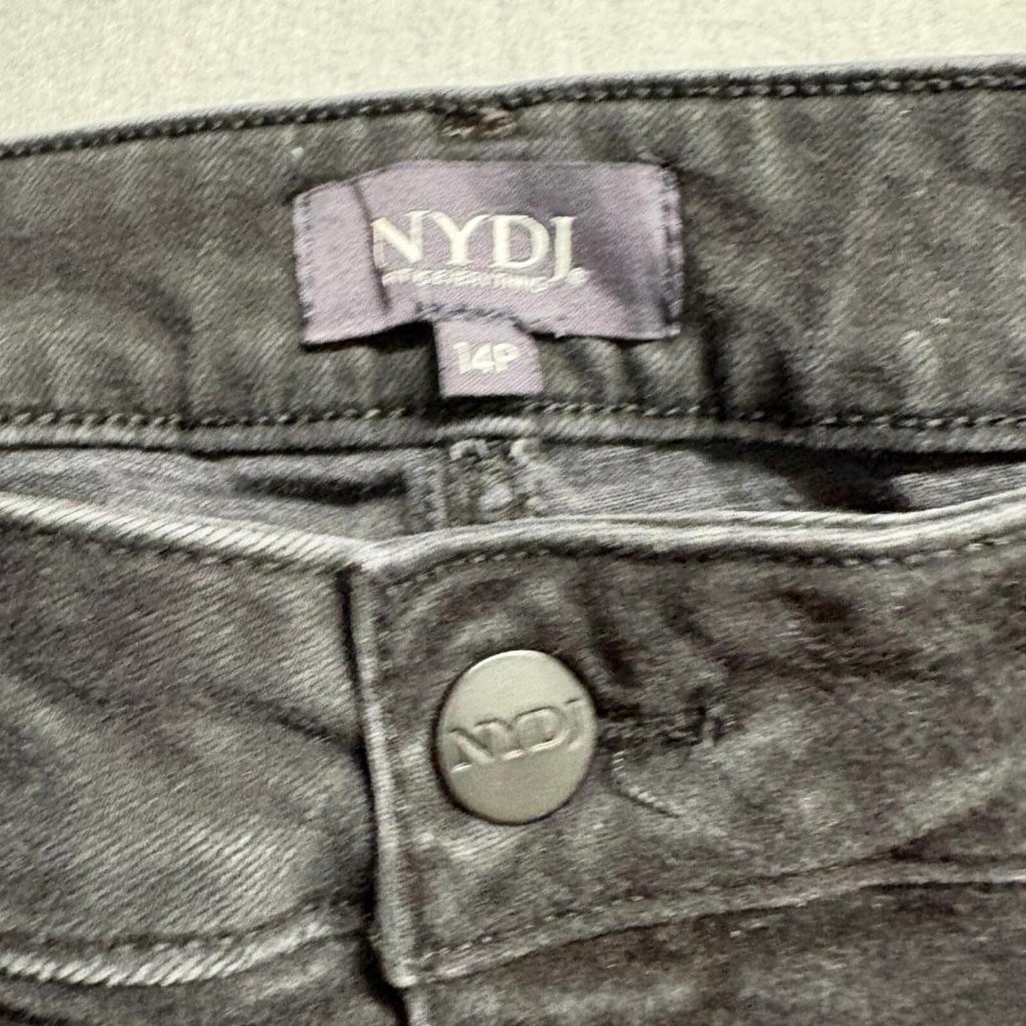NYDJ Marilyn Straight Crop Jeans Womens 14P Black Fray Hem Stretch Denim