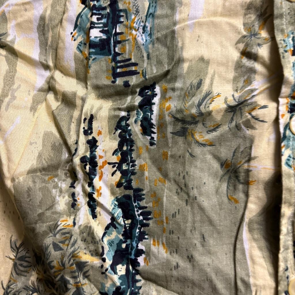 Sunset Highway Hawaiian Shirt Mens XL Green Rayon Tropical Sailboat Camp Shirt