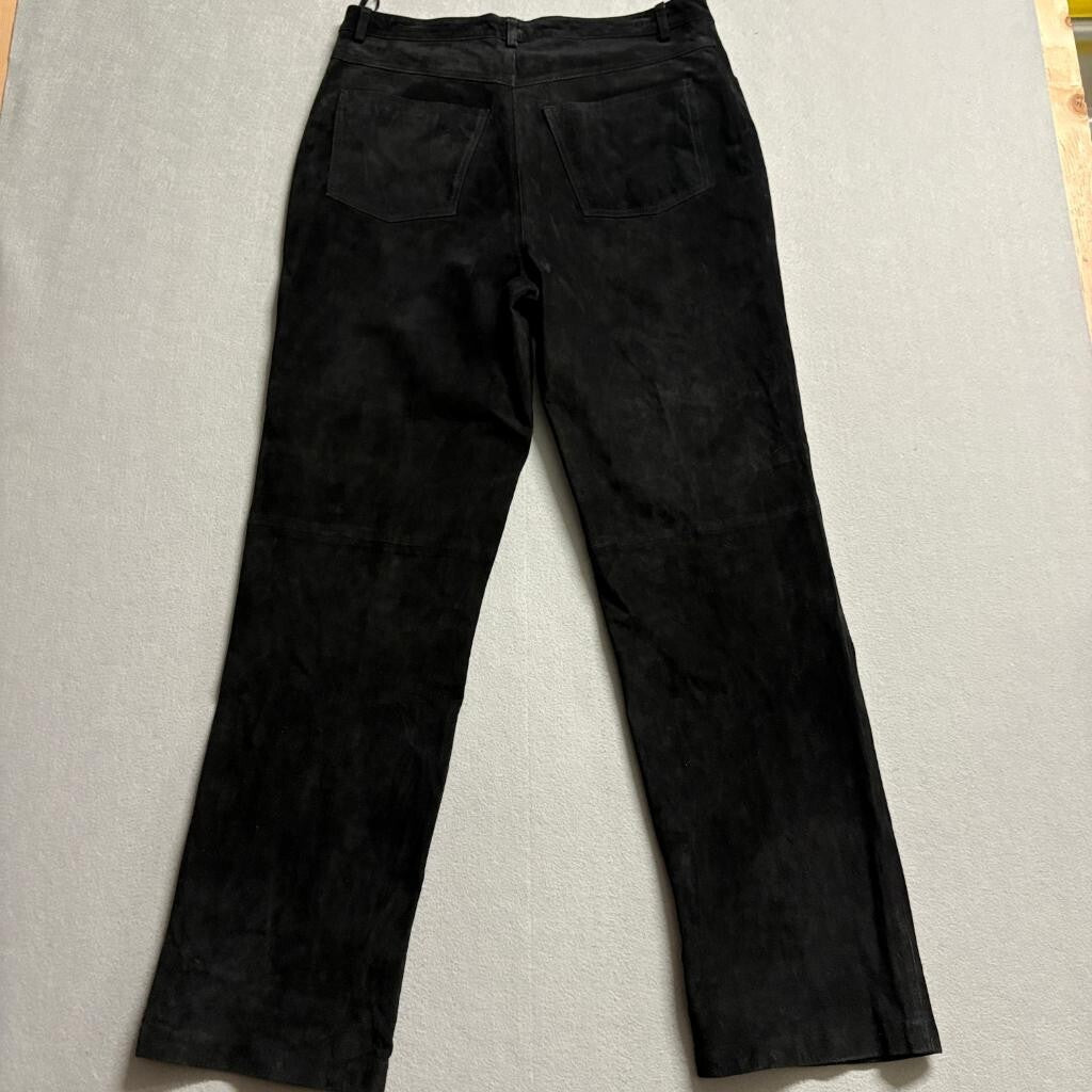 Brandon Thomas Black Suede Leather Pants Womens Size 12 Straight Leg Lined