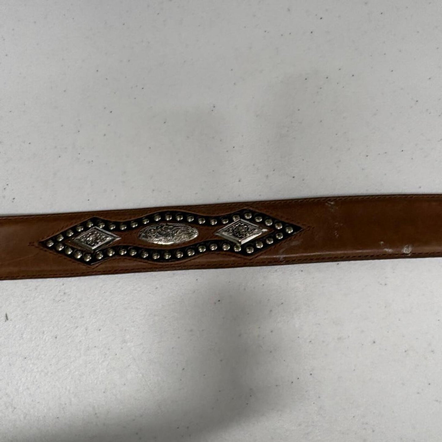 Nocona Belt Co Womens Brown Leather Western Belt Size 38 Studded Silver Buckle