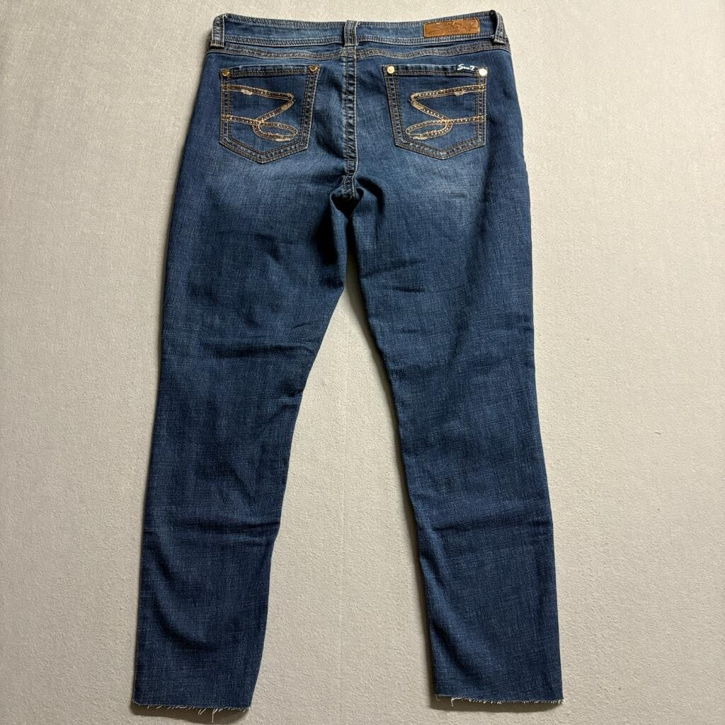 Seven7 Womens Skinny Jeans Blue Denim Raw Hem Stretch Size 10