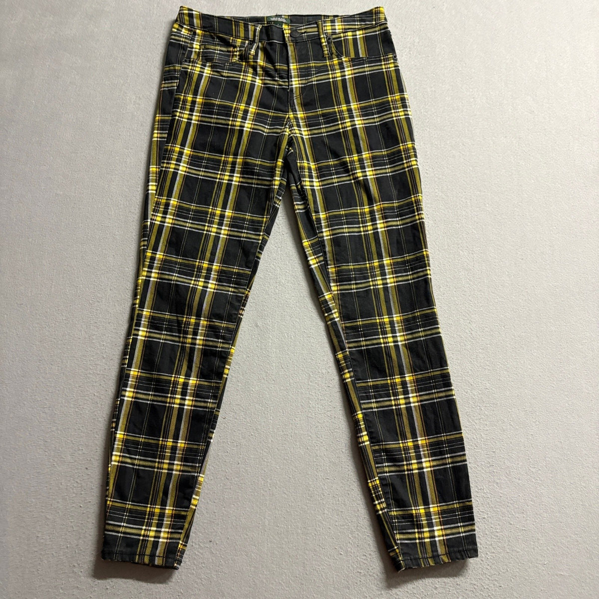 Wild Fable Plaid Skinny Pants Womens Size 4 Black Yellow Tartan Check Stretch