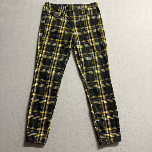 Wild Fable Plaid Skinny Pants Womens Size 4 Black Yellow Tartan Check Stretch