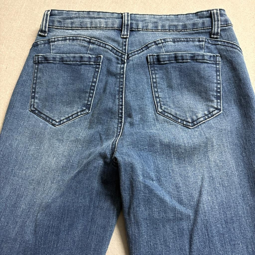 Shein Women High Rise Extreme Flare Bell Bottom Jeans Blue Denim Size S 26x31