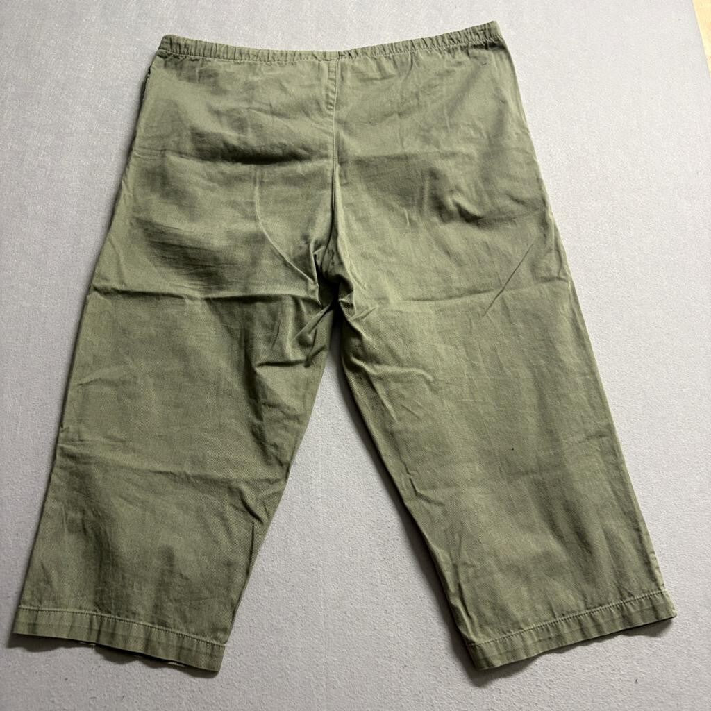 Jonathan Logan Pants Womens Medium Green Cotton Cropped Capri Drawstring Casual