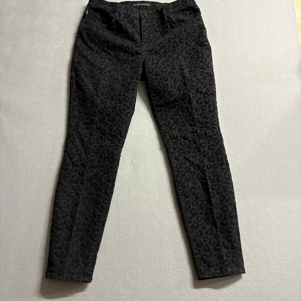 Rock & Republic Kashemiere Jeans Womens 14M Black Gray Leopard Print Skinny