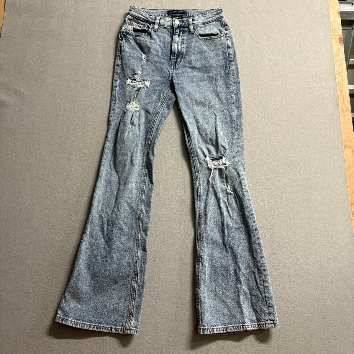 Aeropostale High Rise Flare Jeans Womens Size 2R Distressed Blue Denim Stretch