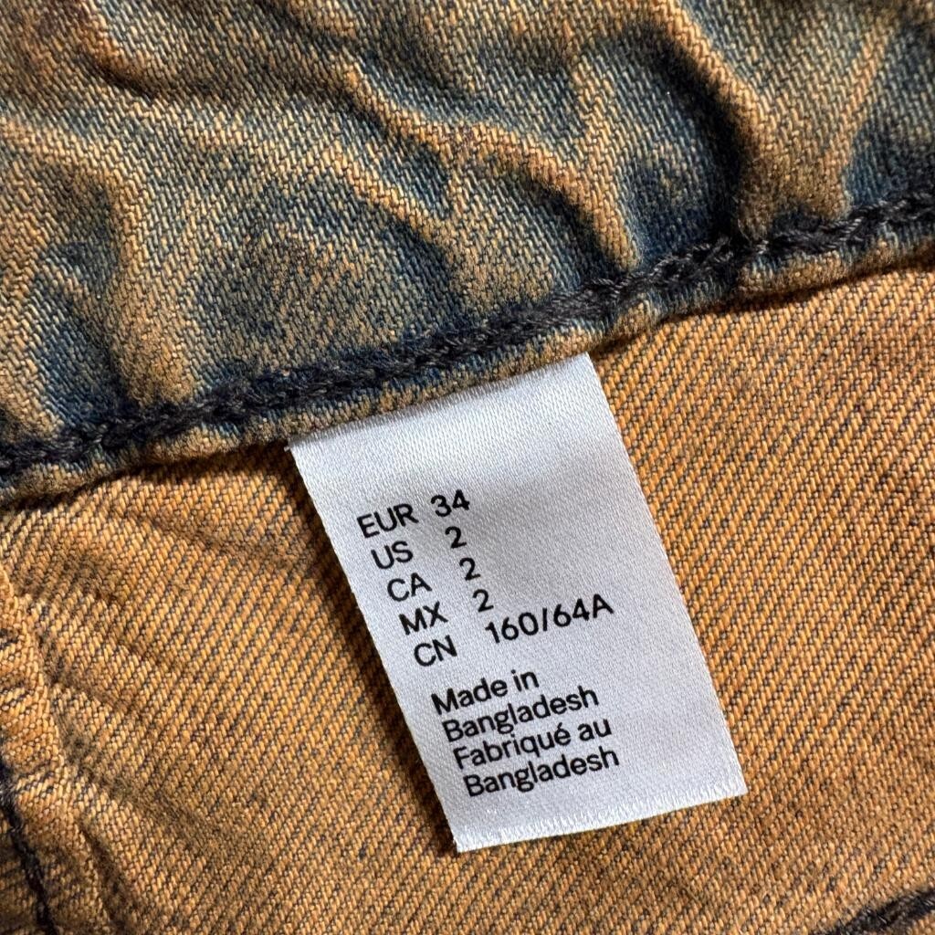 H&M Divided Coated Brown Denim Jeans Womens Size 2 Wide Leg High Rise Waxed Look