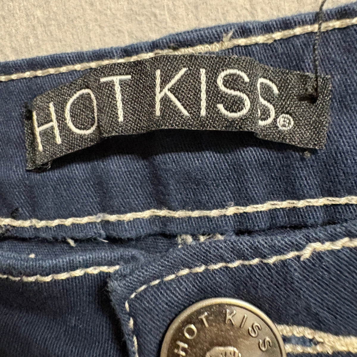 Hot Kiss Cargo Pants Womens 5 Navy Blue Mid Rise Wide Leg Contrast Stitch Y2K