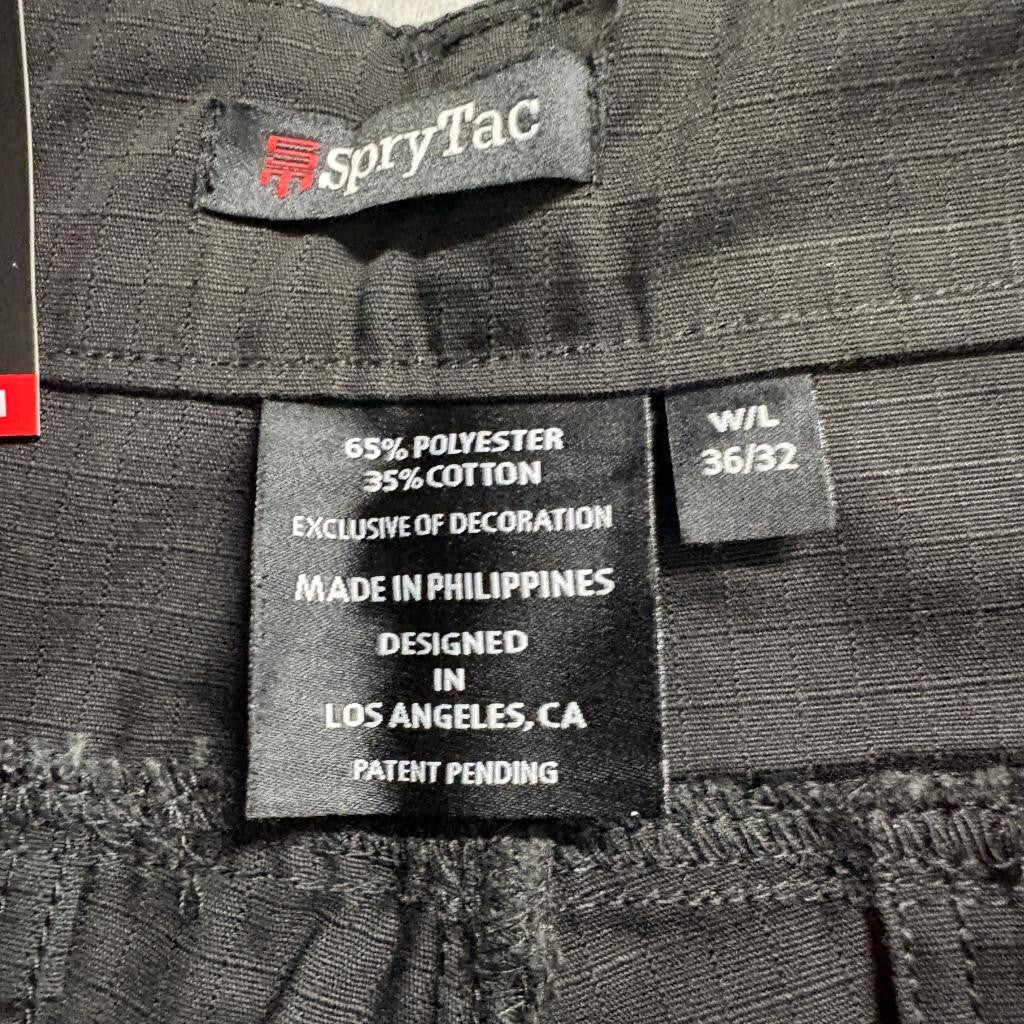 SpryTac Tactical Cargo Pants Mens 36x32 Black Ripstop MOLLE Straps New