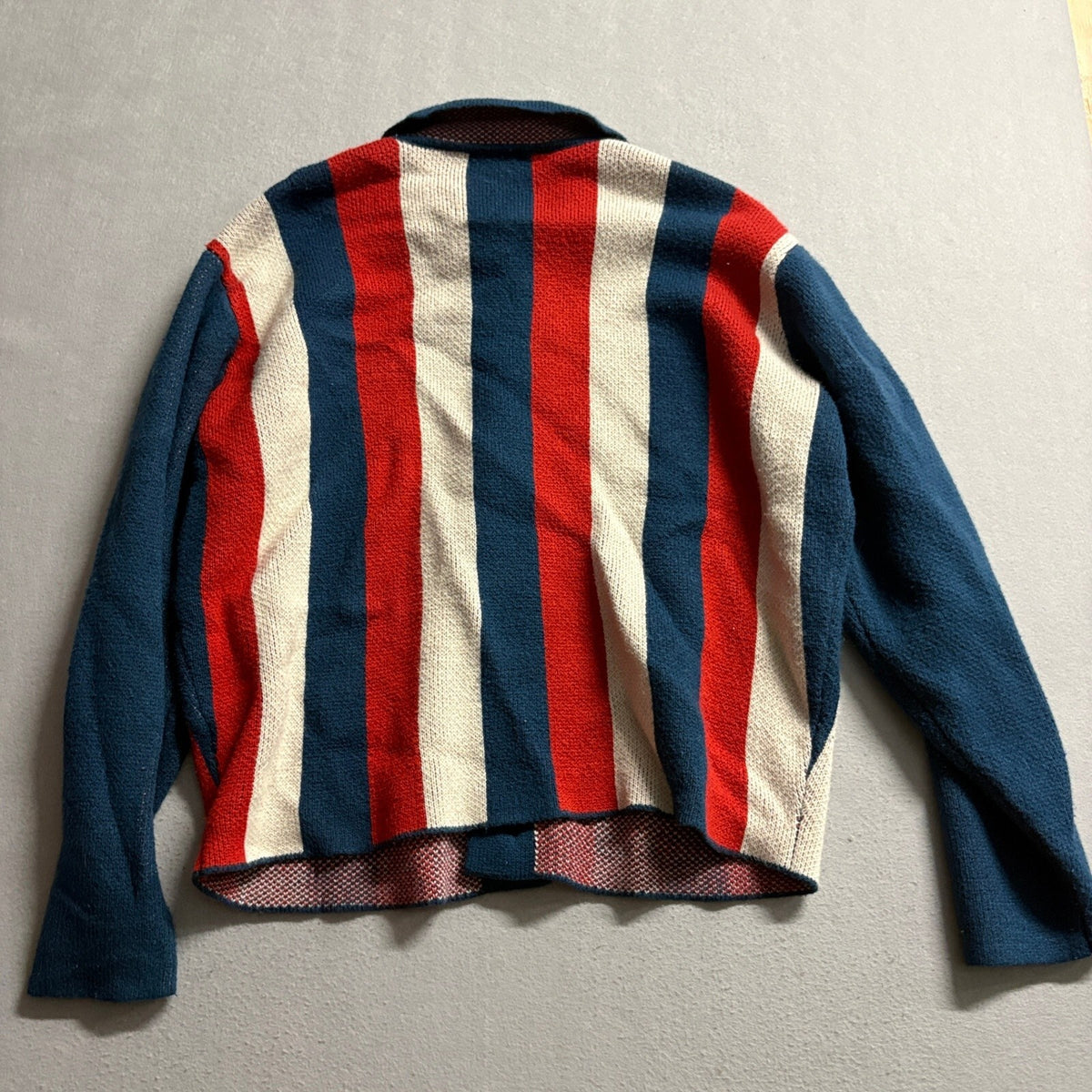 Playboy by PacSun Cardigan Sweater Womens Large Red White Blue Striped Knit