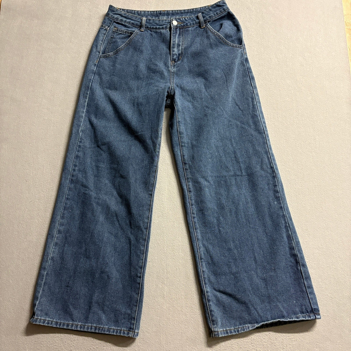 Dazy Womens Wide Leg Jeans Size Large Blue High Rise Denim Pants Casual Slant