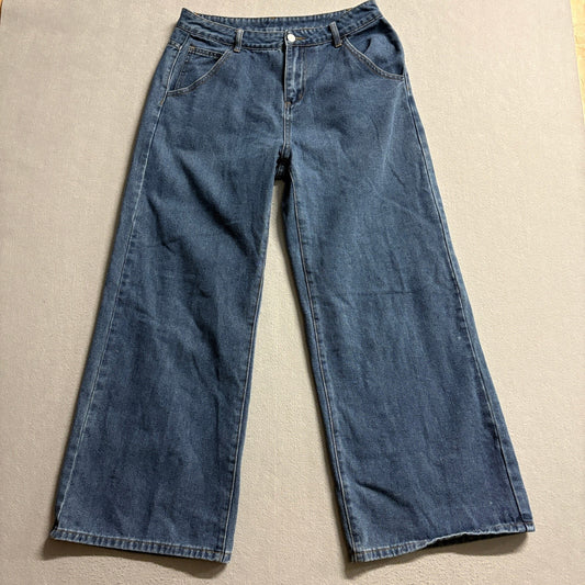 Dazy Womens Wide Leg Jeans Size Large Blue High Rise Denim Pants Casual Slant