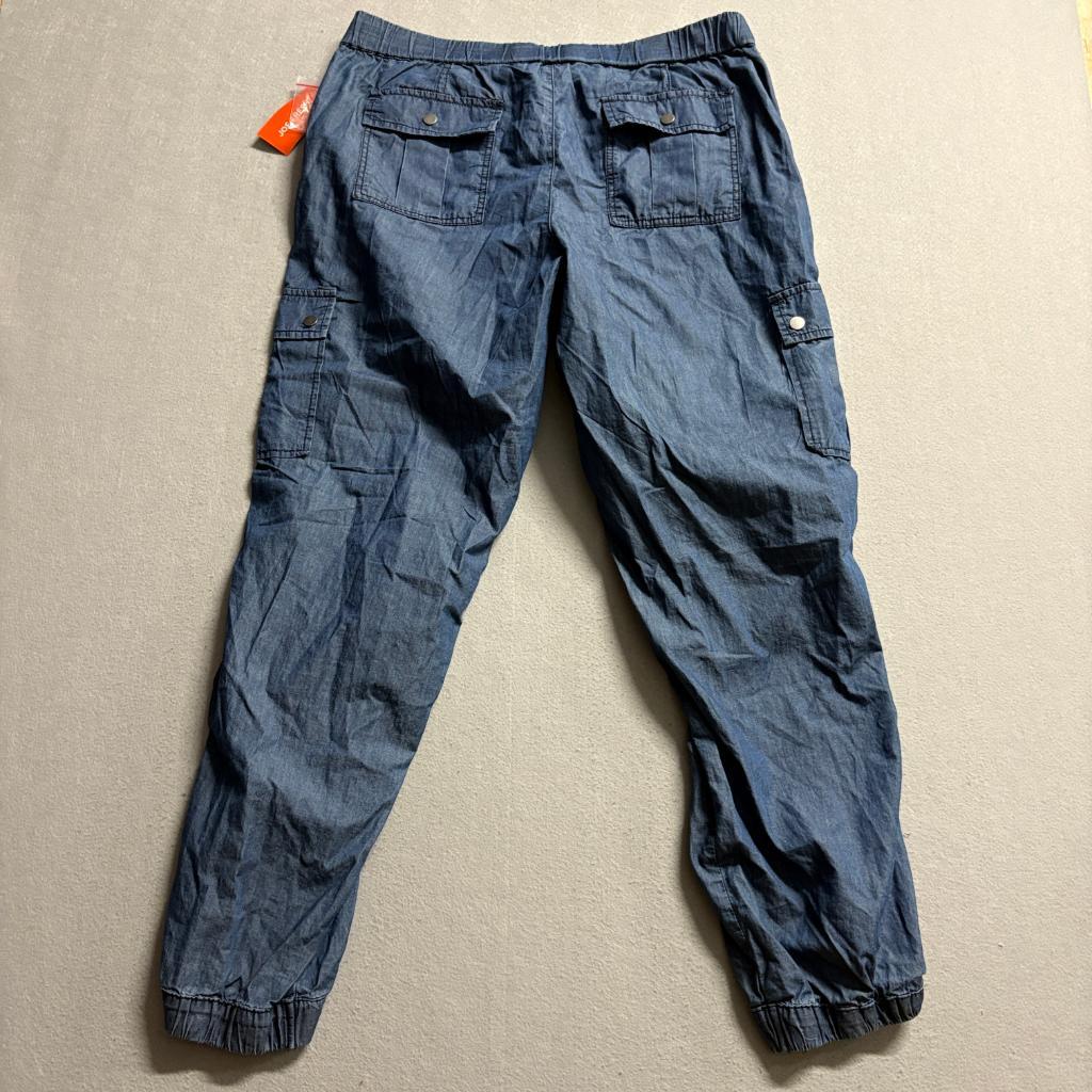 Joe Fresh Cargo Jogger Pants Womens 10 Blue Cotton Chambray Drawstring Elastic