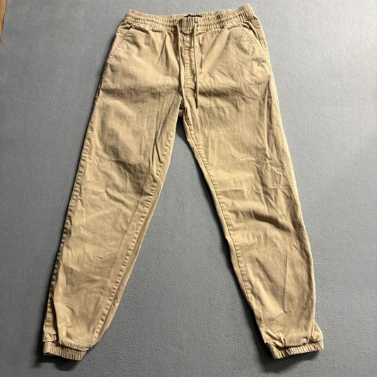 Forever 21 Men Jogger Pants Small Khaki Beige Cotton Blend Drawstring Elastic