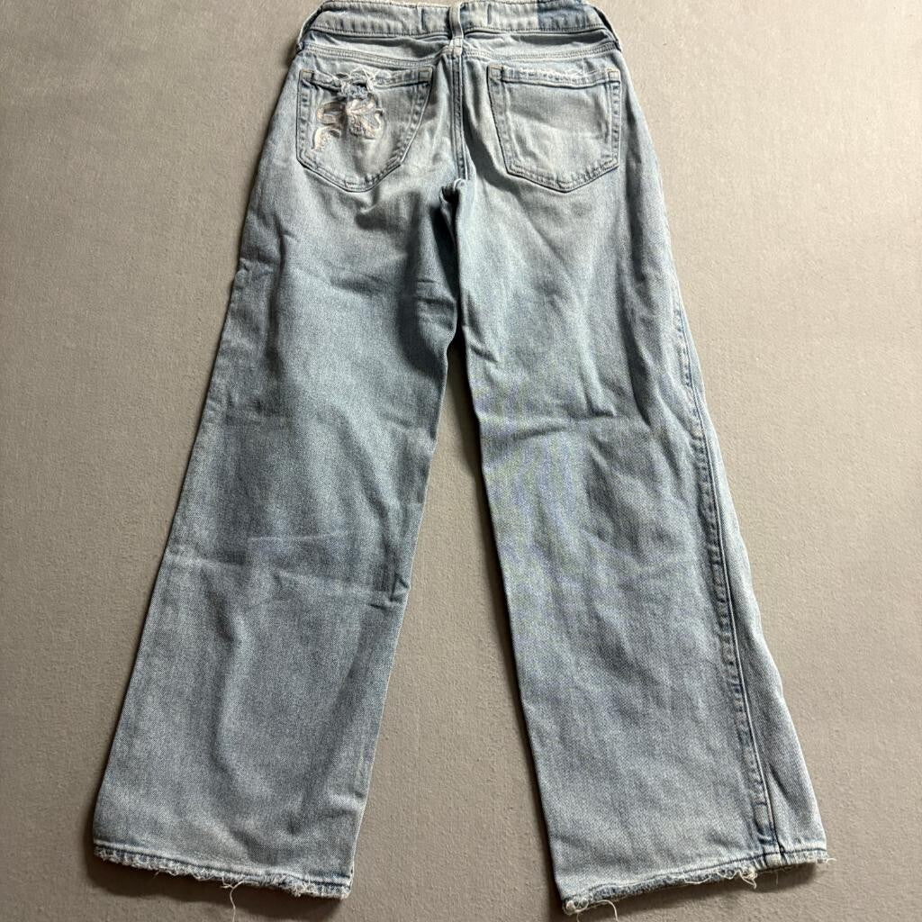 Hollister Low Rise Baggy Jeans Womens 00R W24 Light Wash Distressed Bow Pocket