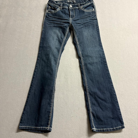 Cherokee Girls Bootcut Jeans Size 14 Dark Wash Thick Stitch Rhinestone Button