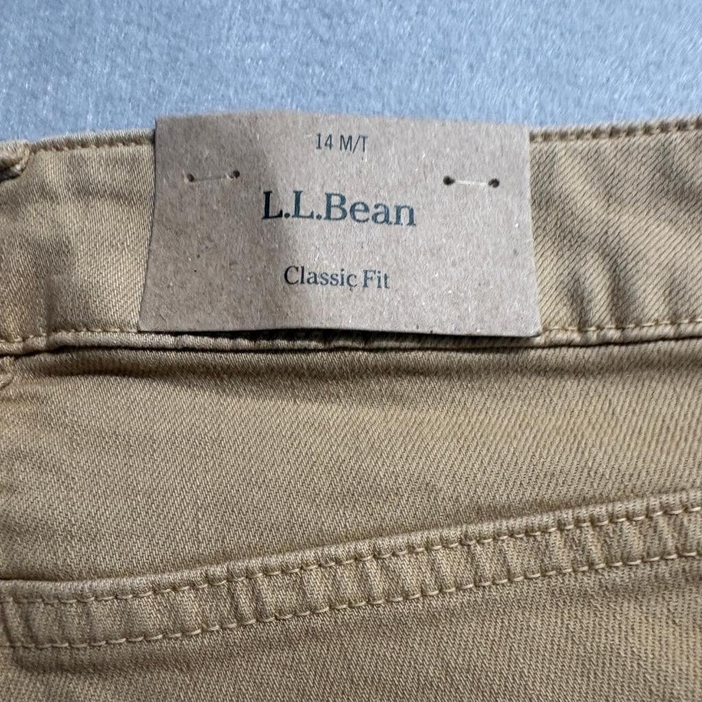 LL Bean True Shape Denim Jeans Womens 14 MT Tan Classic Fit Straight Leg NWT