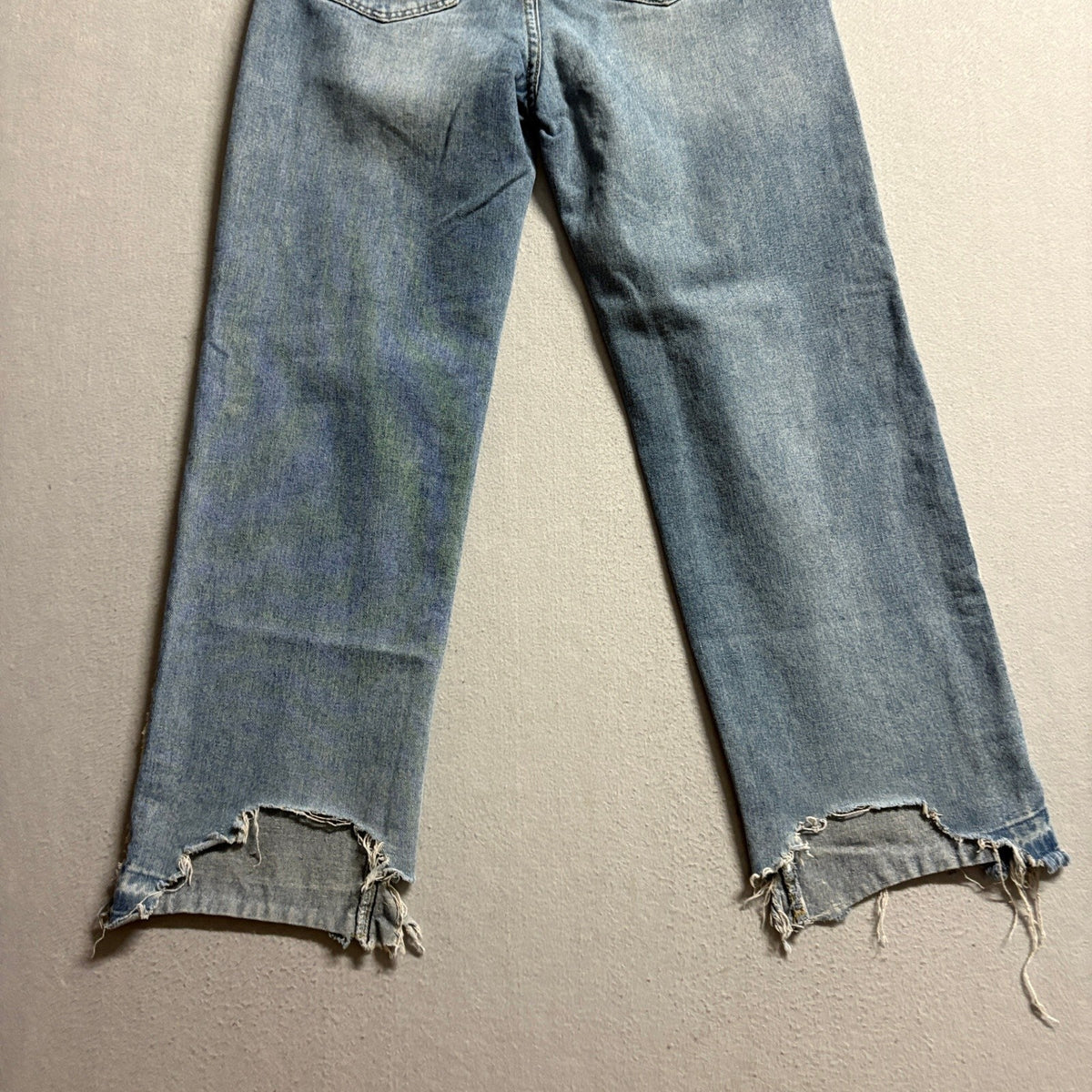 Womens High Rise Wide Leg Fray Side Seam Distressed Hem Blue Jeans Size