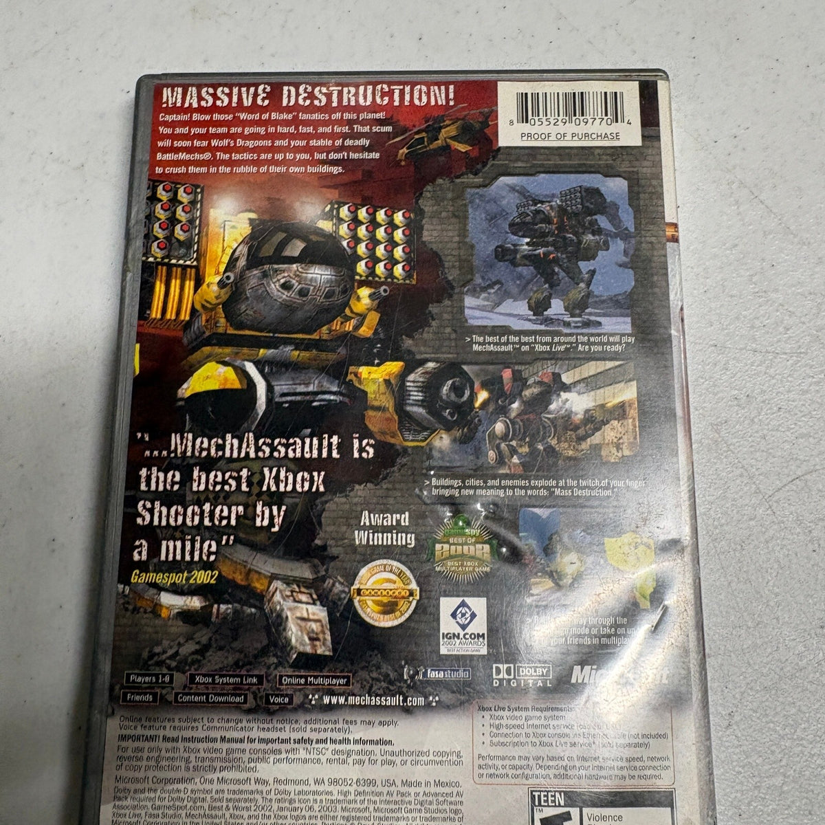 MechAssault Microsoft Original Xbox Platinum Hits CIB Complete Game