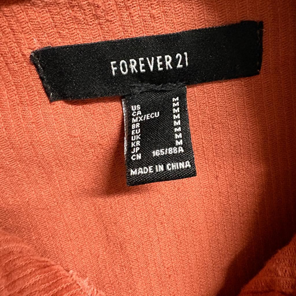 Forever 21 Corduroy Cropped Jacket Womens Medium Rust Orange Raw Hem Button Up