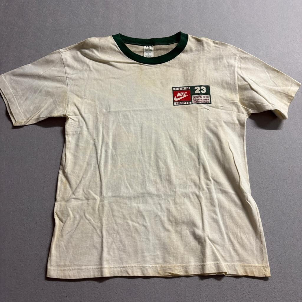 Vintage Nike Bootleg T Shirt Mens XL Cream Green Ringer Jordan Dream It Swoosh