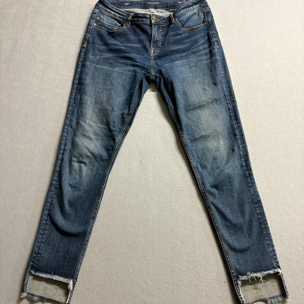 Vigoss Jagger Skinny Jeans Womens 30 Classic Fit Blue Denim Fringed Step Hem