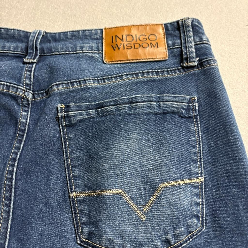 Indigo Wisdom Jeans Womens 34x30 Blue Denim Raw Hem Split Cuff Stretch Straight