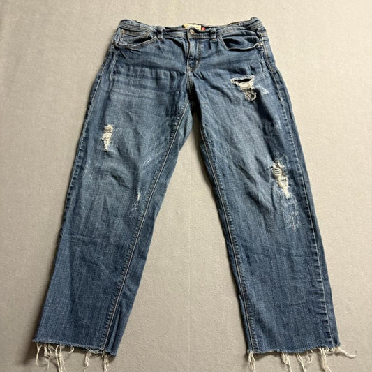 Eunina Jeans USA Womens Size 15 Distressed Raw Hem Straight Leg Blue Denim 32x26