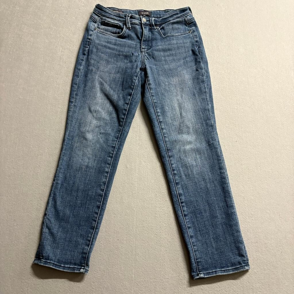 NYDJ Girlfriend Jeans Womens 0P Blue Denim Lift Tuck Stretch Crop Petite