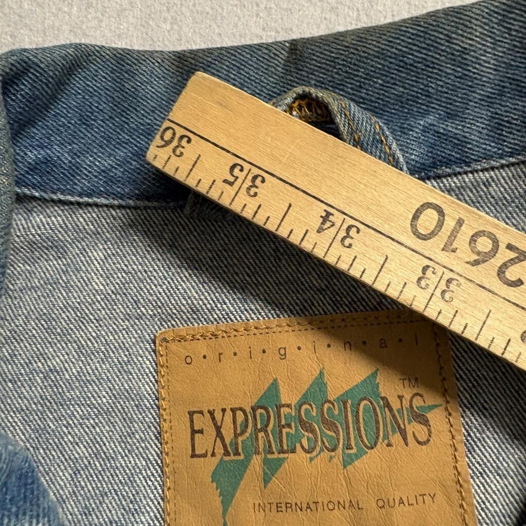 Expressions International Denim Jacket Womens Large Blue Cotton Trucker Vintage