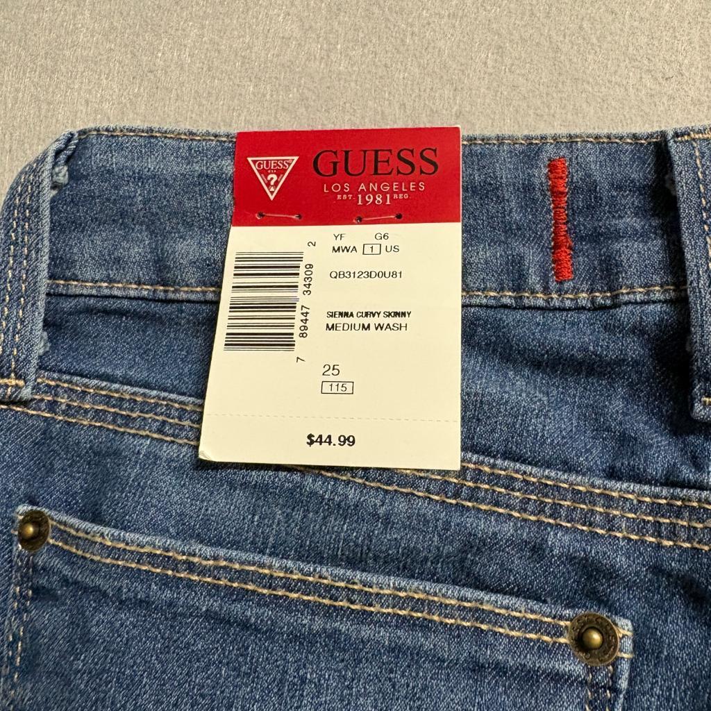 Guess Sienna Curvy Fit Skinny Jeans Womens Size 25 Blue Denim Stretch NWT
