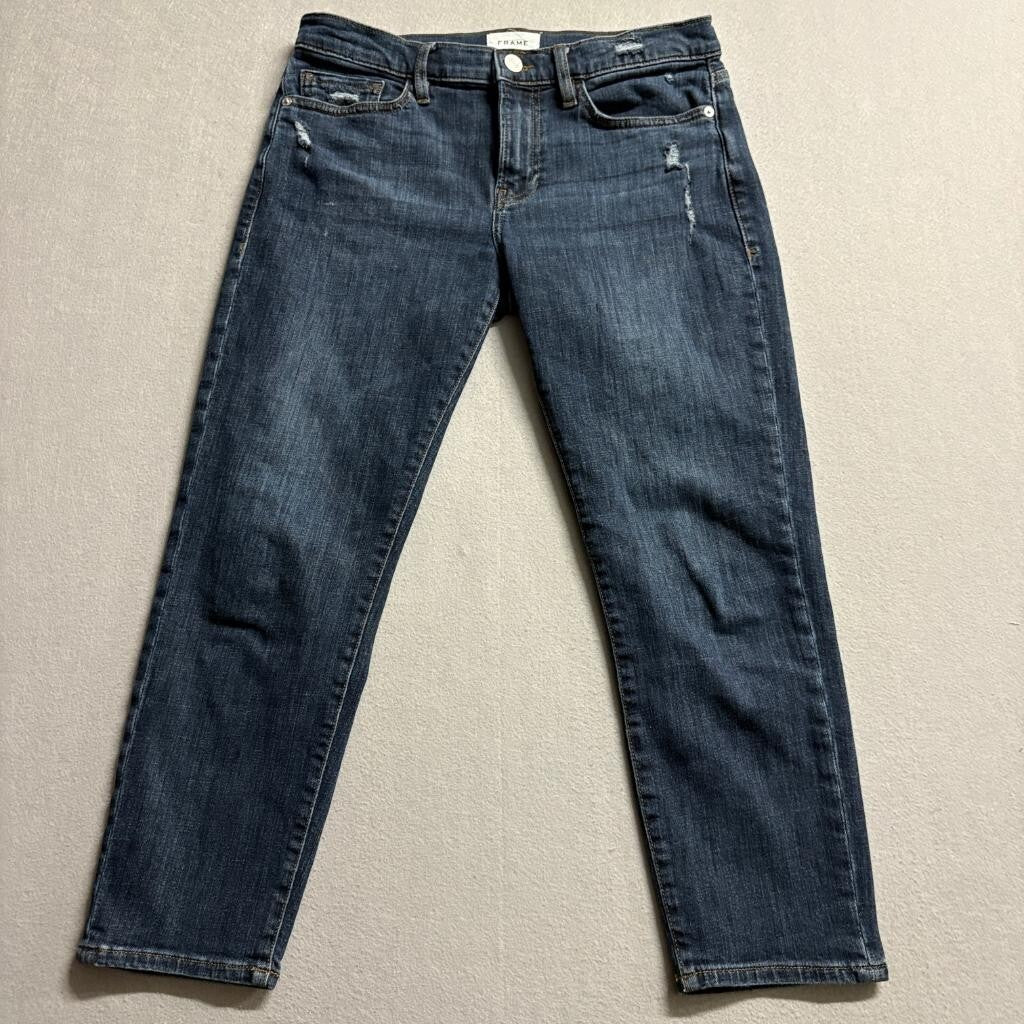 FRAME Le Garcon Crop Jeans Womens 27 Blue Denim Distressed Slim Boyfriend
