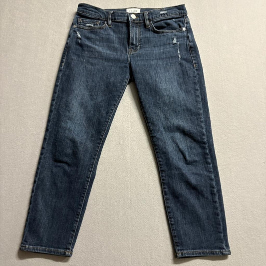 FRAME Le Garcon Crop Jeans Womens 27 Blue Denim Distressed Slim Boyfriend