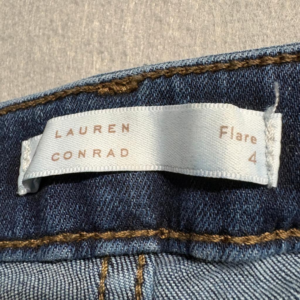 Lauren Conrad Flare Jeans Womens 4 Blue Denim High Rise Patch Pocket Boho 30