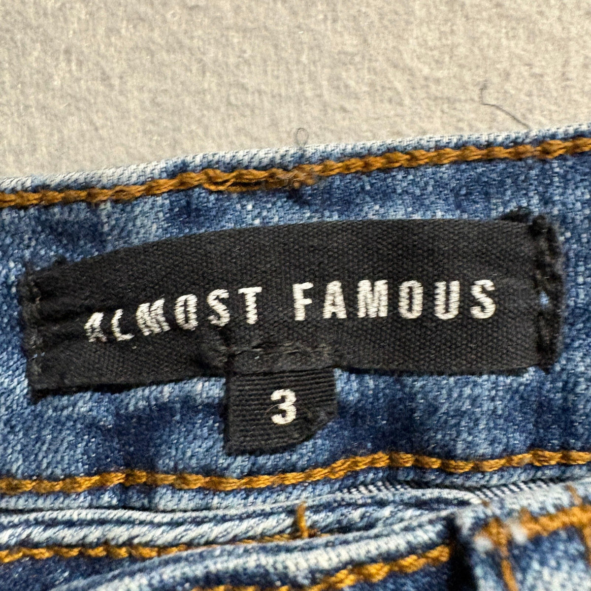Almost Famous High Rise Flare Jeans Womens Size 3 Distressed Frayed Raw Hem Blue